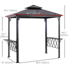 Outdoor Hardtop Grill Gazebo Cooking BBQ Canopy w/ 6 Hooks for Utensils and Double Vented PC Roof, Coffee