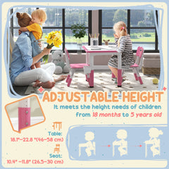 3 Pieces Toddler Table and Chair Set, Height Adjustable Kids Table and Chair Set w/ Storage, for Playroom Grey