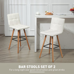 Modern Bar Stools Set of 2, 38" Upholstered Kitchen Island Stool with Solid Wood Legs, Grey