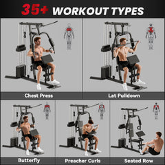 Multi-Exercise Home Gym Station with 99lbs Weight Stack, for Full Body Workout