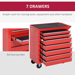 Rolling Tool Chest, 7-Drawer Lockable Tool Cabinet with 4 Wheels, Handle, Toolbox Storage Organizer for Garage, Workshop, Repair Shop, Red