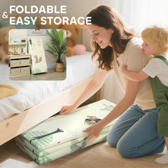 Foldable Baby Plat Mat, 77" x 69" Kids Floor Mat for Crawling and Learning, Girl & Animal Theme
