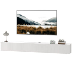 71" Floating TV Stand for TVs up to 72 Inch, Wall Mount Media Console with 2 Fluted Flip-Down Doors, Cable Hole, Black