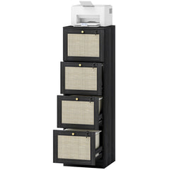 2 Drawer Filing Cabinet with Lock, Boho File Cabinet for A4 Letter Size Files with Decorative Rattan Accents, Oak