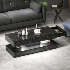Coffee Table with Adjustable LED Lights, Modern Living Room Table with 2 Drawers, Open Shelf, Remote, High Gloss White