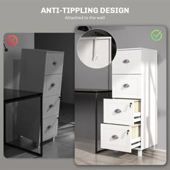 4 Drawer File Cabinet with Lock, Office Filing Cabinet, A4 Letter Size, Hanging File Folders, Black