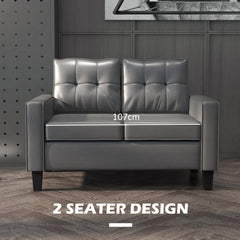 51" Double Sofa Couch, Upholstered PU Leather Loveseat with Armrests, Tufted Backrest, Cushion, Black