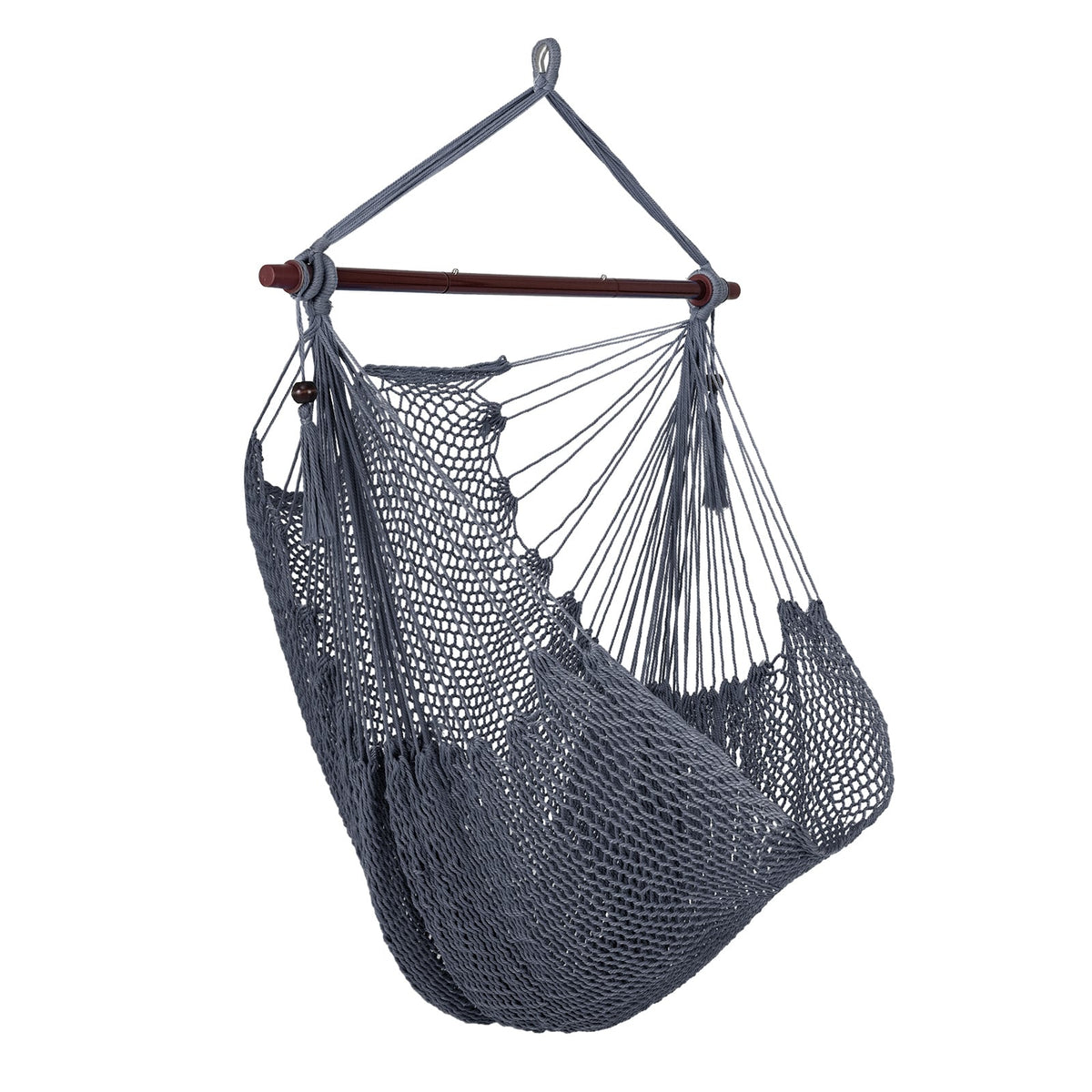 Caribbean Hammock Chair with Metal Spreader Bar Woven Rope Swing-Gray