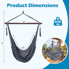 Caribbean Hammock Chair with Metal Spreader Bar Woven Rope Swing-Gray