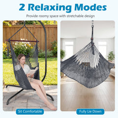 Caribbean Hammock Chair with Metal Spreader Bar Woven Rope Swing-Gray