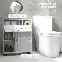 Bathroom Storage Cabinet, Bathroom Cabinet with 4 Rolling Wheels and Paper Holes, 20.5" x 6.75" x 26.5", White