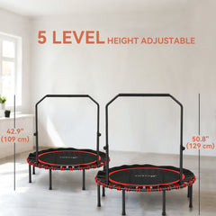 48" Foldable Rebounder Trampoline, Mini Trampoline Indoor with Adjustable Handle, Quiet and Safe Bungee Rebounder