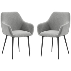 Dining Chairs Set of 2, Velvet-look Fabric Upholstered Kitchen Chairs with Backrest, Armrests and Steel Legs, Cream White