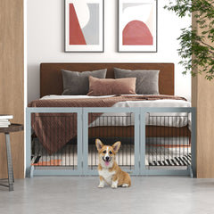Freestanding Pet Gate, Folding Dog Gate with 2 Support Feet, 24" High, 3 Panels, for Small Dogs, Indoor Use - White