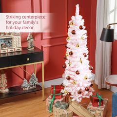 6ft Flocked Christmas Tree, Pencil Christmas Tree with Realistic Branch Tips, Folding Metal Stand, Green