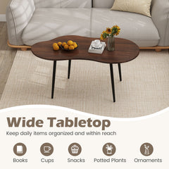 Cloud Shape Coffee Table 39.5 inch Irregular Center Table with Metal Frame-Walnut