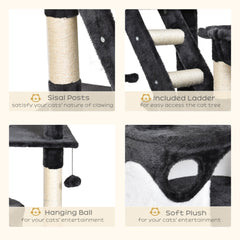 94"-102" Huge Cat Tree Ceiling High Cat Condo Scratching Post Activity Center Multi-Level Play House Light Grey