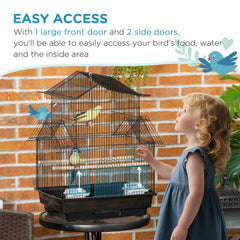 25" Bird Cage with Perch, Swing, Food Container, Slide-out Tray, Handle, Parrot Cage for Finches, Canaries, Budgies