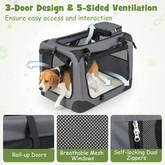 Collapsible Soft Dog Crate Travel Crate with Mesh Windows and 3 Doors-M