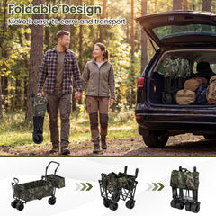 Collapsible Wagon with Removable Canopy and Detachable Storage Bag-Green