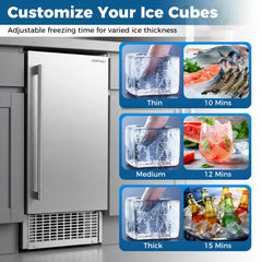 Commercial Under Counter Ice Maker 90 lbs/Day 15 Inch W Built-in