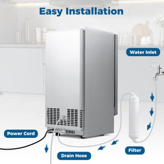Commercial Under Counter Ice Maker 90 lbs/Day 15 Inch W Built-in