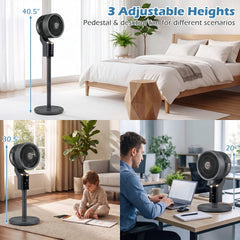 Compact Oscillating Standing Fan with 70° Oscillation and 90° Tilt for Home Office-Black