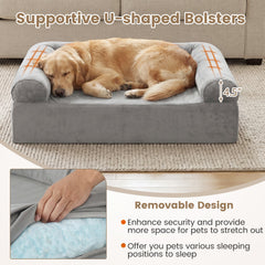 Cooling Gel Memory Foam Dog Bed for Medium Dogs with Washable Cover-Light Gray