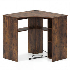 Corner Computer Desk Triangle Home Office Desk with Adjustable Shelf and Arc-Shaped Profile-Rustic Brown