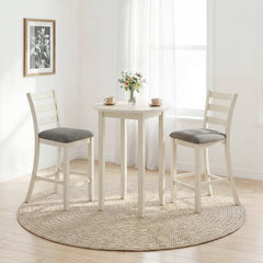 Set of 2 Counter Height Chairs with Ladder Backs and Grey Padded Seats, 26 Inch Seat