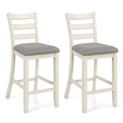Set of 2 Counter Height Chairs with Ladder Backs and Grey Padded Seats, 26 Inch Seat