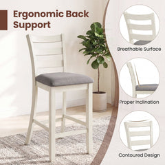 Set of 2 Counter Height Chairs with Ladder Backs and Grey Padded Seats, 26 Inch Seat