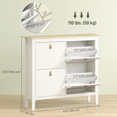 Narrow Shoe Cabinet with 2 Flip Drawers, Adjustable Shelves for Entryway, Holds 10-14 Pairs, White