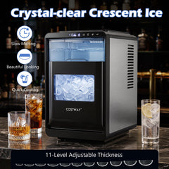 Crescent Ice Maker Countertop 26 Lbs/24H Ice Machine with 16 Crescent Cubes-Black