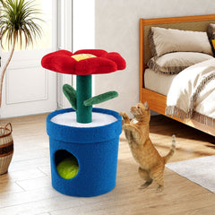 28.5 Inch Flower Cat Tree with a Petal Perch and a Planter Shaped Condo