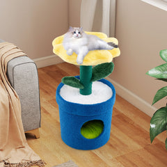 28.5 Inch Yellow Flower Cat Tree with a Petal Bed and a Pot Shaped Condo