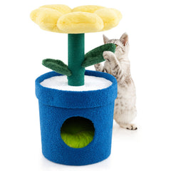 28.5 Inch Yellow Flower Cat Tree with a Petal Bed and a Pot Shaped Condo