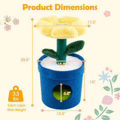 28.5 Inch Yellow Flower Cat Tree with a Petal Bed and a Pot Shaped Condo