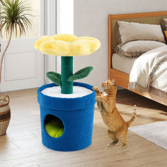 28.5 Inch Yellow Flower Cat Tree with a Petal Bed and a Pot Shaped Condo