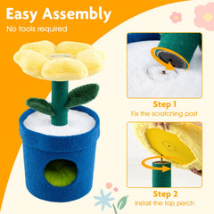 28.5 Inch Yellow Flower Cat Tree with a Petal Bed and a Pot Shaped Condo