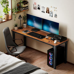 71" Computer Desk, Desktop Desk with Metal Legs, Distressed Black