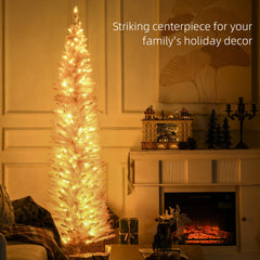 6' Pre Lit Artificial Pencil Christmas Trees, Xmas Tree with Realistic Branches and Warm White LED Lights, Green