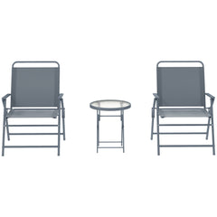 3 Pieces Outdoor Bistro Set, Folding Patio Table and Chairs with Tempered Glass Tabletop for Garden, Deck & Backyard
