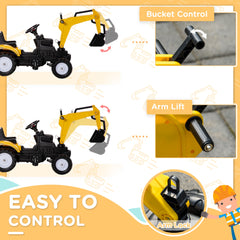 Ride on Tractor for Kids, Pedal Construction Car with Horn & Detachable Trailer for 3 Years Old, Yellow