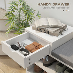 Upholstered Shoe Storage Bench, Hallway Shoe Storage with Seat, Drawer, 3 Open Shelves for Entryway, Grey