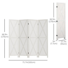4-panel Wall Partition Farmhouse Room Separator with Foldable Design Wooden Frame 5.6FT, Walnut