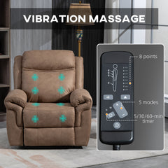Manual Recliner Chair with Vibration Massage, Side Pockets, Microfibre Reclining Chair for Living Room, Brown