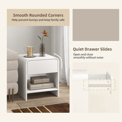 Nightstand Set of 2, Modern Bedside Table with Rounded Corners, Nightstand with Drawer and Open Shelf, Natural Wood