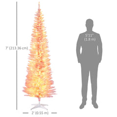 6' Pre Lit Artificial Pencil Christmas Trees, Xmas Tree with Realistic Branches and Warm White LED Lights, Green