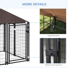 Outdoor Dog Kennel, Welded Wire Steel Fence, Lockable Pet Playpen Crate, with Water-, UV-Resistant Canopy Top, Door, 4.6ft x 4.6ft x 5ft, Black